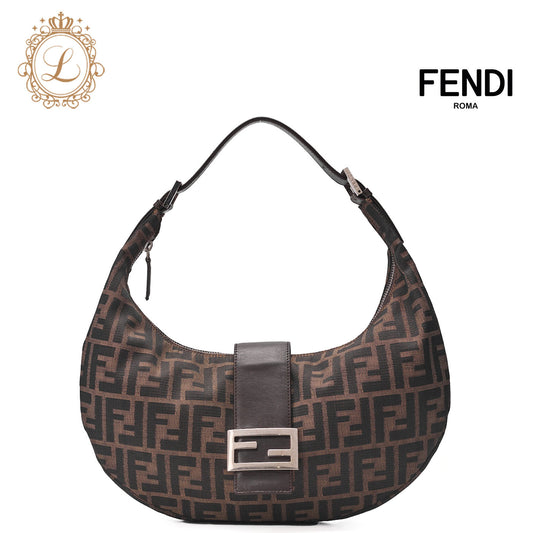 Fendi Shoulder Bag Zucca Canvas Leather Brown Silver-Tone Hardware Pre-Owned - Vintage La Charme