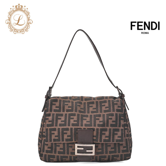 Fendi Shoulder Bag Zucca Flap Canvas Leather Brown Silver-Tone Hardware Pre-Owned - Vintage La Charme