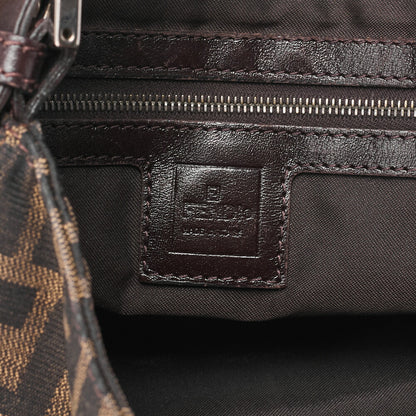 Fendi Shoulder Bag Zucca Flap Canvas Leather Brown Silver-Tone Hardware Pre-Owned - Vintage La Charme