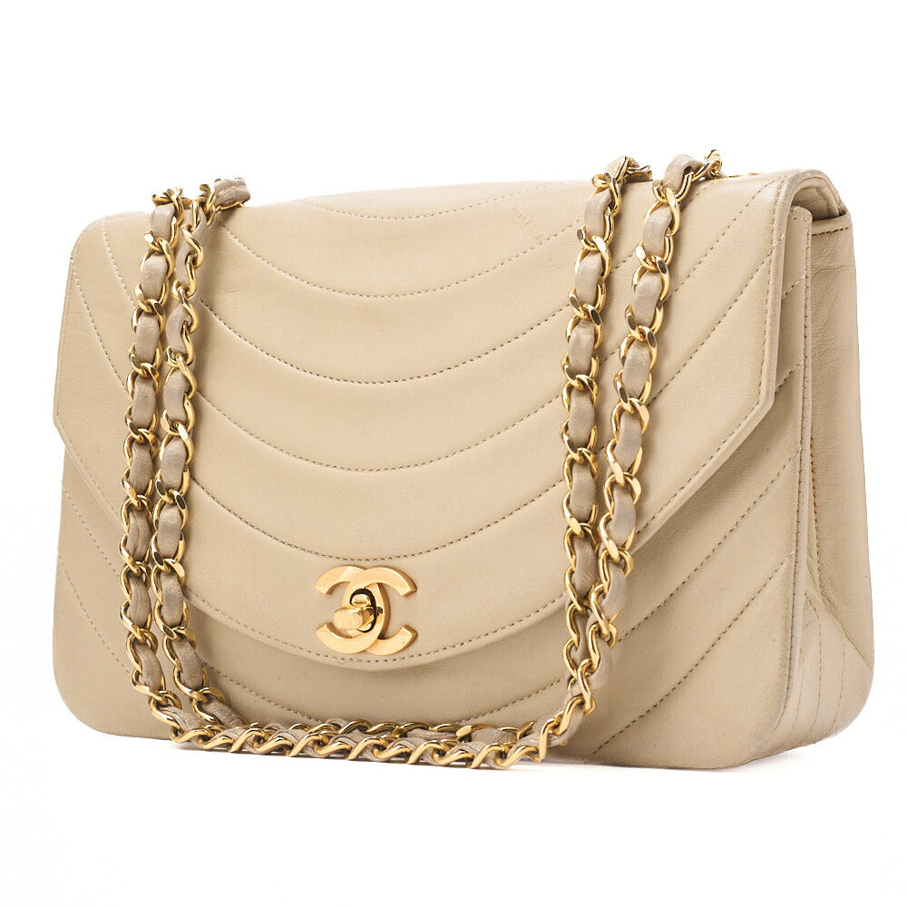 CHANEL Shoulder Bag Matelasse Border Stitch Chain Shoulder Lambskin Beige Gold-Tone Hardware Pre-Owned - Vintage La Charme