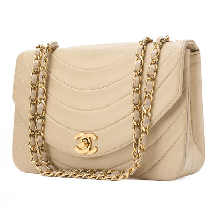CHANEL Shoulder Bag Matelasse Border Stitch Chain Shoulder Lambskin Beige Gold-Tone Hardware Pre-Owned - Vintage La Charme