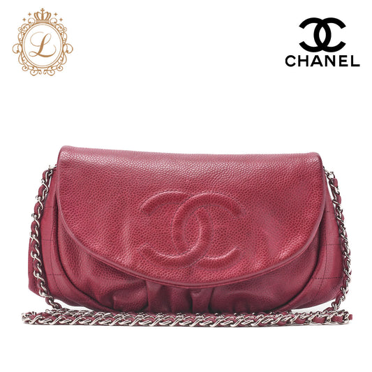CHANEL Shoulder Bag Chain Wallet Caviar Skin Bordeaux Silver-Tone Hardware Pre-Owned - Vintage La Charme
