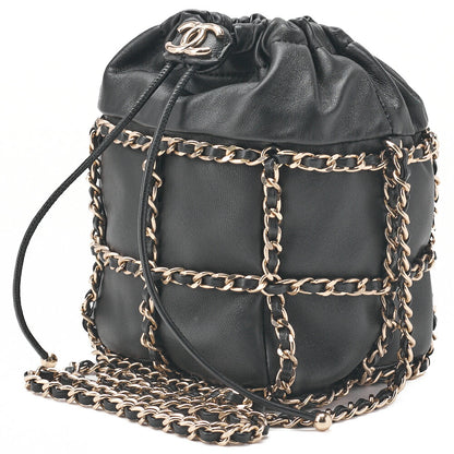 Chanel Shoulder Bag Coco Mark Drawstring Type Lambskin Black Gold-Tone Hardware Pre-Owned - Vintage La Charme
