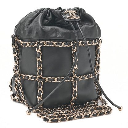 Chanel Shoulder Bag Coco Mark Drawstring Type Lambskin Black Gold-Tone Hardware Pre-Owned - Vintage La Charme