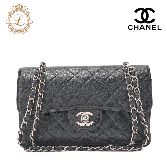 CHANEL Shoulder Bag, Matelasse Turn Lock Double Flap 23, Caviar Skin, Black, Silver-Tone Hardware, Pre-Owned - Vintage La Charme
