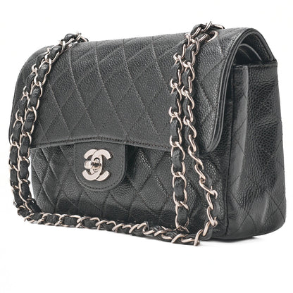 CHANEL Shoulder Bag, Matelasse Turn Lock Double Flap 23, Caviar Skin, Black, Silver-Tone Hardware, Pre-Owned - Vintage La Charme