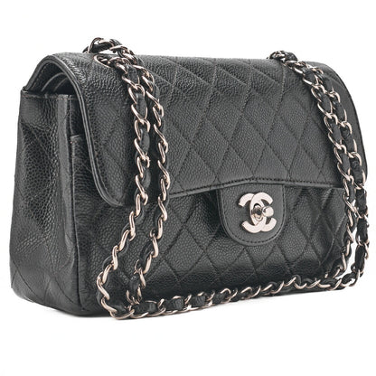 CHANEL Shoulder Bag, Matelasse Turn Lock Double Flap 23, Caviar Skin, Black, Silver-Tone Hardware, Pre-Owned - Vintage La Charme