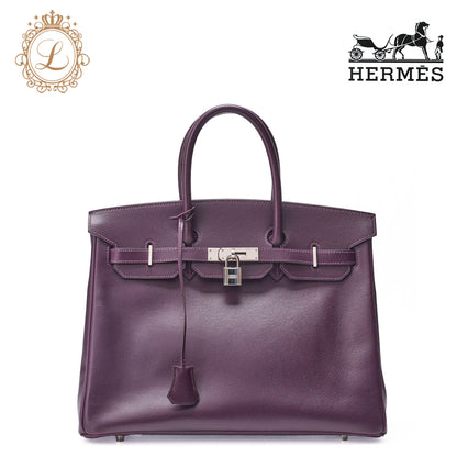 HERMES Birkin 35 Handbag Tote Bag Epson Raisin Silva Metal Fittings Gold-Tone Hardware Pre-Owned - Vintage La Charme