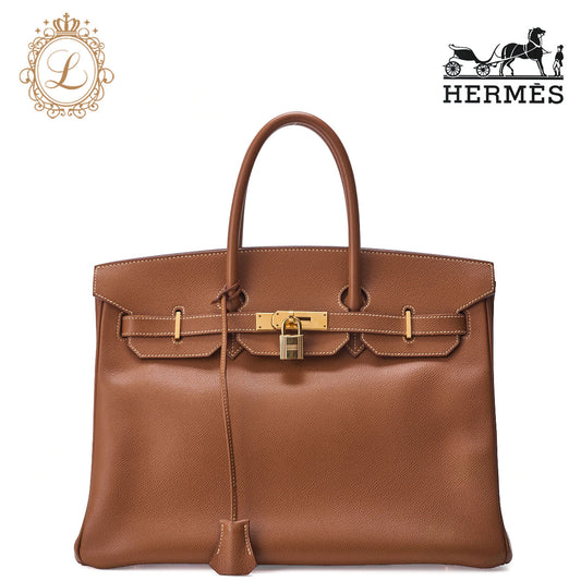 HERMES Birkin 35 Handbag Kushbel Gold Gold-Tone Hardware Pre-Owned - Vintage La Charme