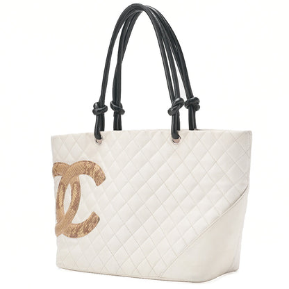 CHANEL Tote Bag Matelasse Calfskin Python White Silver-Tone Hardware Pre-Owned - Vintage La Charme