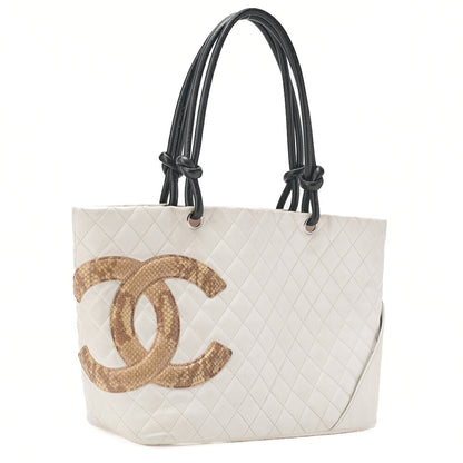 CHANEL Tote Bag Matelasse Calfskin Python White Silver-Tone Hardware Pre-Owned - Vintage La Charme