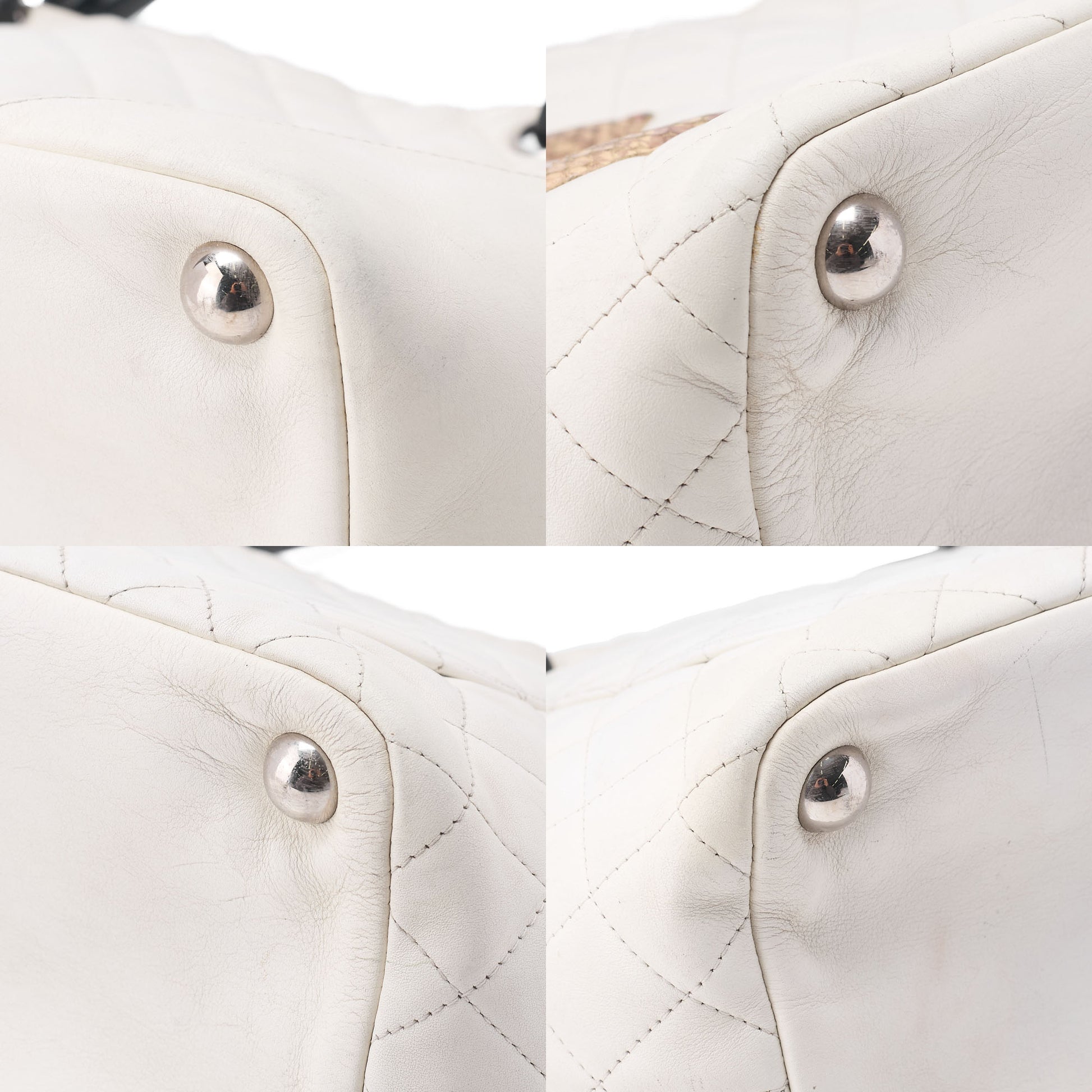CHANEL Tote Bag Matelasse Calfskin Python White Silver-Tone Hardware Pre-Owned - Vintage La Charme