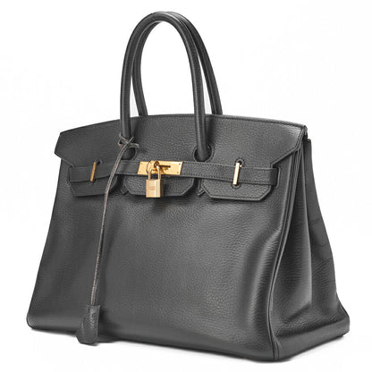 HERMES Birkin 35 Handbag Ardennes Leather Black Gold-Tone Hardware Pre-Owned - Vintage La Charme