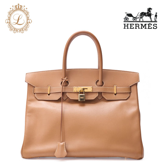 HERMES Birkin 35 Handbag Kushbel Natural Sable Gold-Tone Hardware Pre-Owned - Vintage La Charme