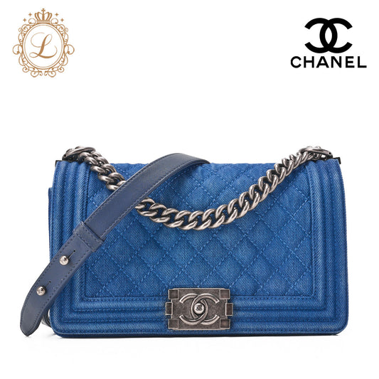 CHANEL Shoulder Bag, Boy Chanel, Matelasse, Denim, Blue, Silver-Tone Hardware, Pre-Owned - Vintage La Charme