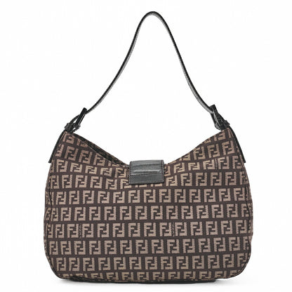 Fendi One Shoulder Bag, Zucchino Canvas, Leather, Brown, Silver-Tone Hardware, Pre-Owned - Vintage La Charme