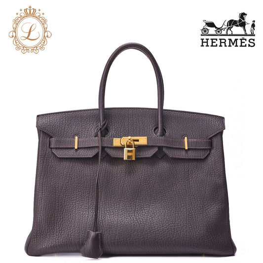 HERMES Birkin 35 Handbag Shoulder Bag Tryon Clemence Raisin Gold-Tone Hardware Pre-Owned - Vintage La Charme