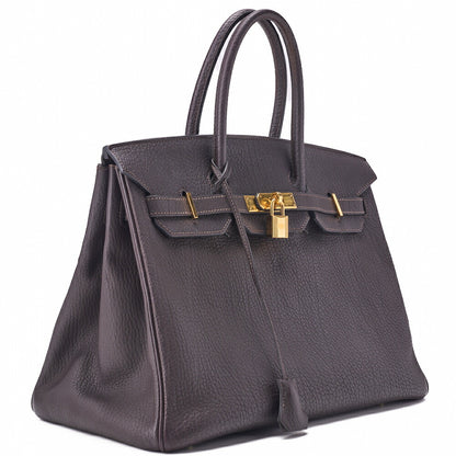 HERMES Birkin 35 Handbag Shoulder Bag Tryon Clemence Raisin Gold-Tone Hardware Pre-Owned - Vintage La Charme