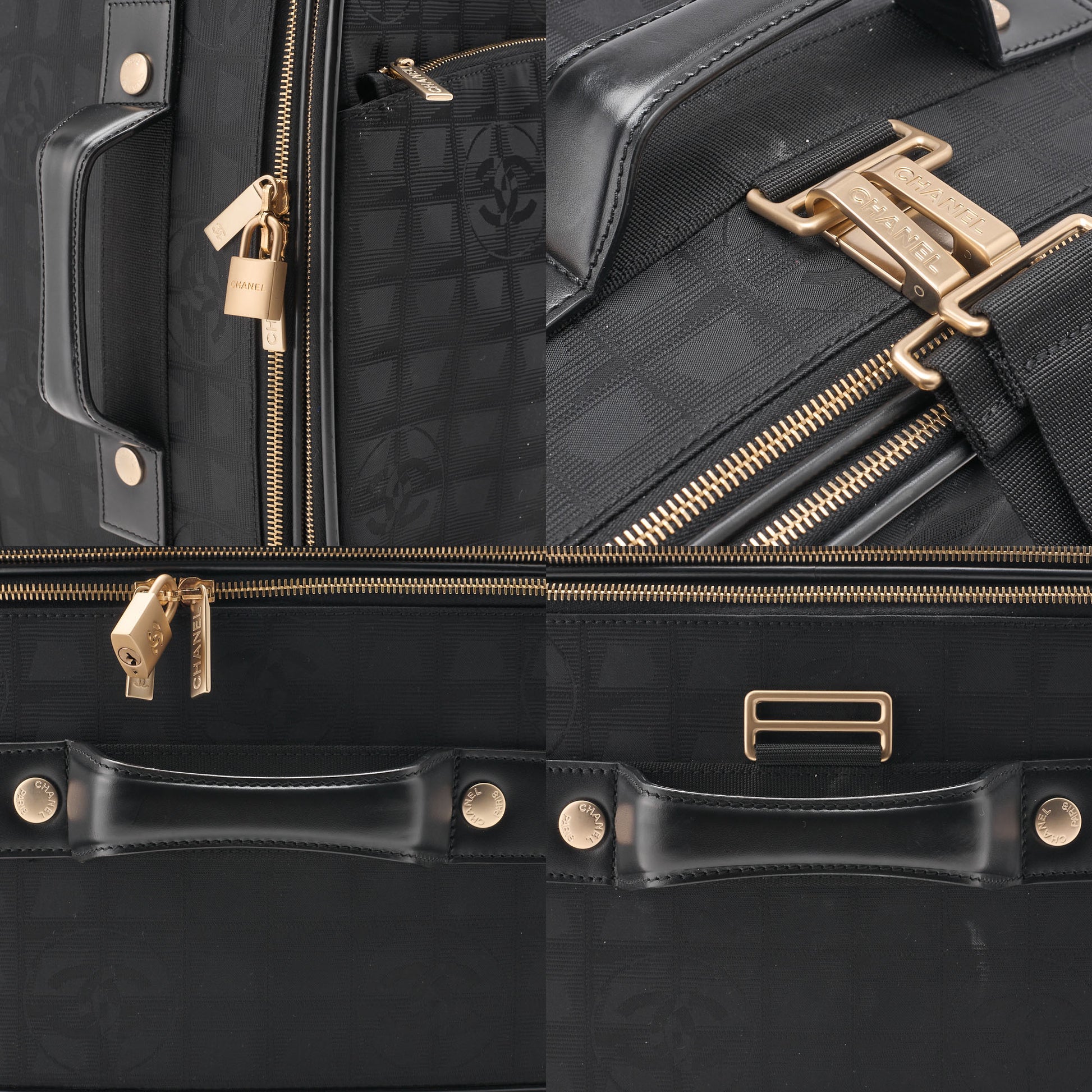 CHANEL Travel Suitcase Canvas Black Gold-Tone Hardware Pre-Owned - Vintage La Charme