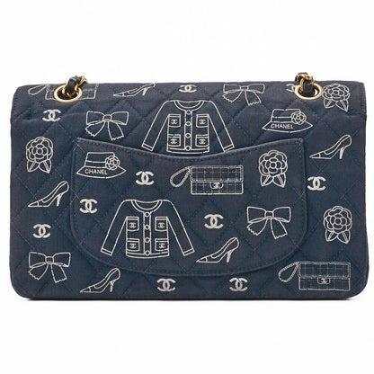 CHANEL Shoulder Bag, Matelasse W Flap 25 Icon Print, Canvas, Black, Gold-Tone Hardware, Pre-Owned - Vintage La Charme