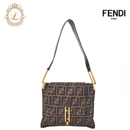 Fendi Shoulder Bag Zucca Flap Canvas Leather Brown Silver-Tone Hardware Pre-Owned - Vintage La Charme