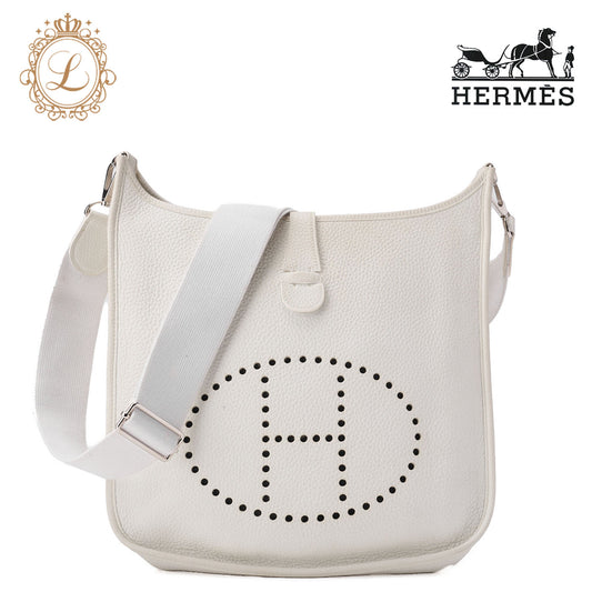HERMES Shoulder Bag, Evelyn GM 3 Trois, Tryon Clemence, White, Silver-Tone Hardware, Pre-Owned - Vintage La Charme