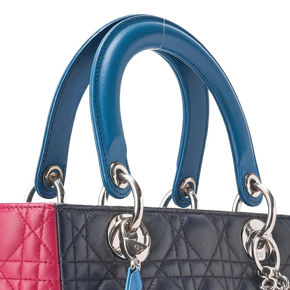 Dior Lady Dior Handbag Cannage Lambskin Multicolor Navy Gold-Tone Hardware Pre-Owned - Vintage La Charme