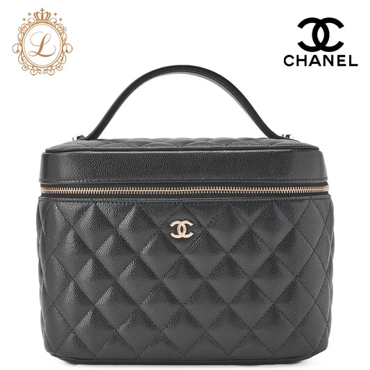 CHANEL Vanity Handbag, Matelasse, Caviar Skin, Black, Gold-Tone Hardware, Pre-Owned - Vintage La Charme