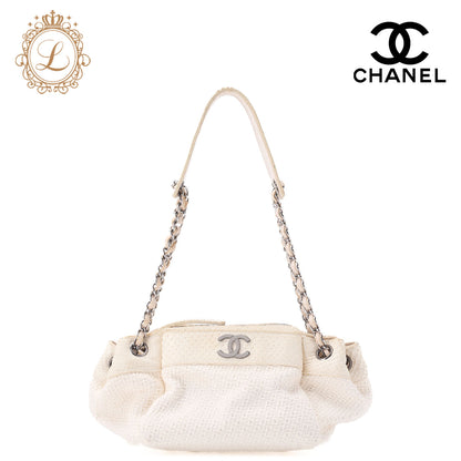CHANEL Shoulder Bag, Coco Mark, Chain Shoulder, Cotton Python, White, Silver-Tone Hardware, Pre-Owned - Vintage La Charme