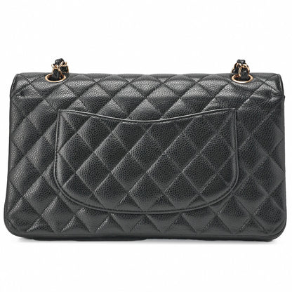 CHANEL Chain Shoulder Bag Matelasse Double Flap Caviar Skin Black Gold-Tone Hardware Pre-Owned - Vintage La Charme