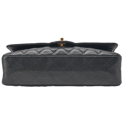 CHANEL Chain Shoulder Bag Matelasse Double Flap Caviar Skin Black Gold-Tone Hardware Pre-Owned - Vintage La Charme
