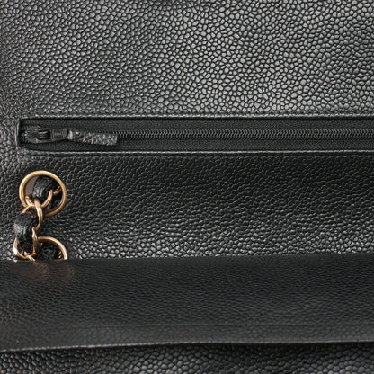 CHANEL Chain Shoulder Bag Matelasse Double Flap Caviar Skin Black Gold-Tone Hardware Pre-Owned - Vintage La Charme
