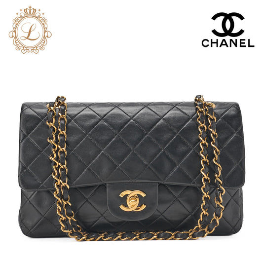 CHANEL Chain Shoulder Bag Matelasse Double Flap 25 Lambskin Black Gold-Tone Hardware Pre-Owned - Vintage La Charme