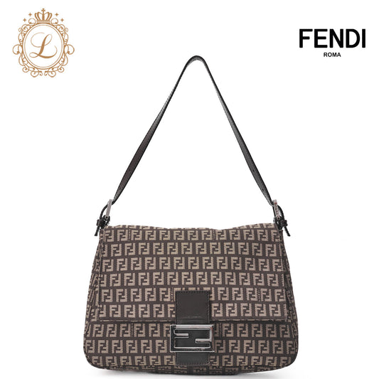 Fendi Shoulder Bag, Zucchino Canvas Leather, Brown, Silver-Tone Hardware, Pre-Owned - Vintage La Charme
