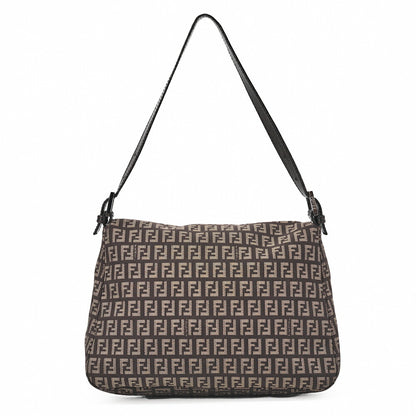 Fendi Shoulder Bag, Zucchino Canvas Leather, Brown, Silver-Tone Hardware, Pre-Owned - Vintage La Charme