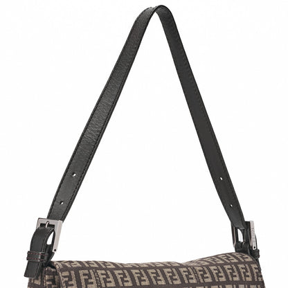 Fendi Shoulder Bag, Zucchino Canvas Leather, Brown, Silver-Tone Hardware, Pre-Owned - Vintage La Charme