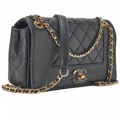 CHANEL Shoulder Bag Matelasse Calfskin Navy Gold-Tone Hardware Pre-Owned - Vintage La Charme