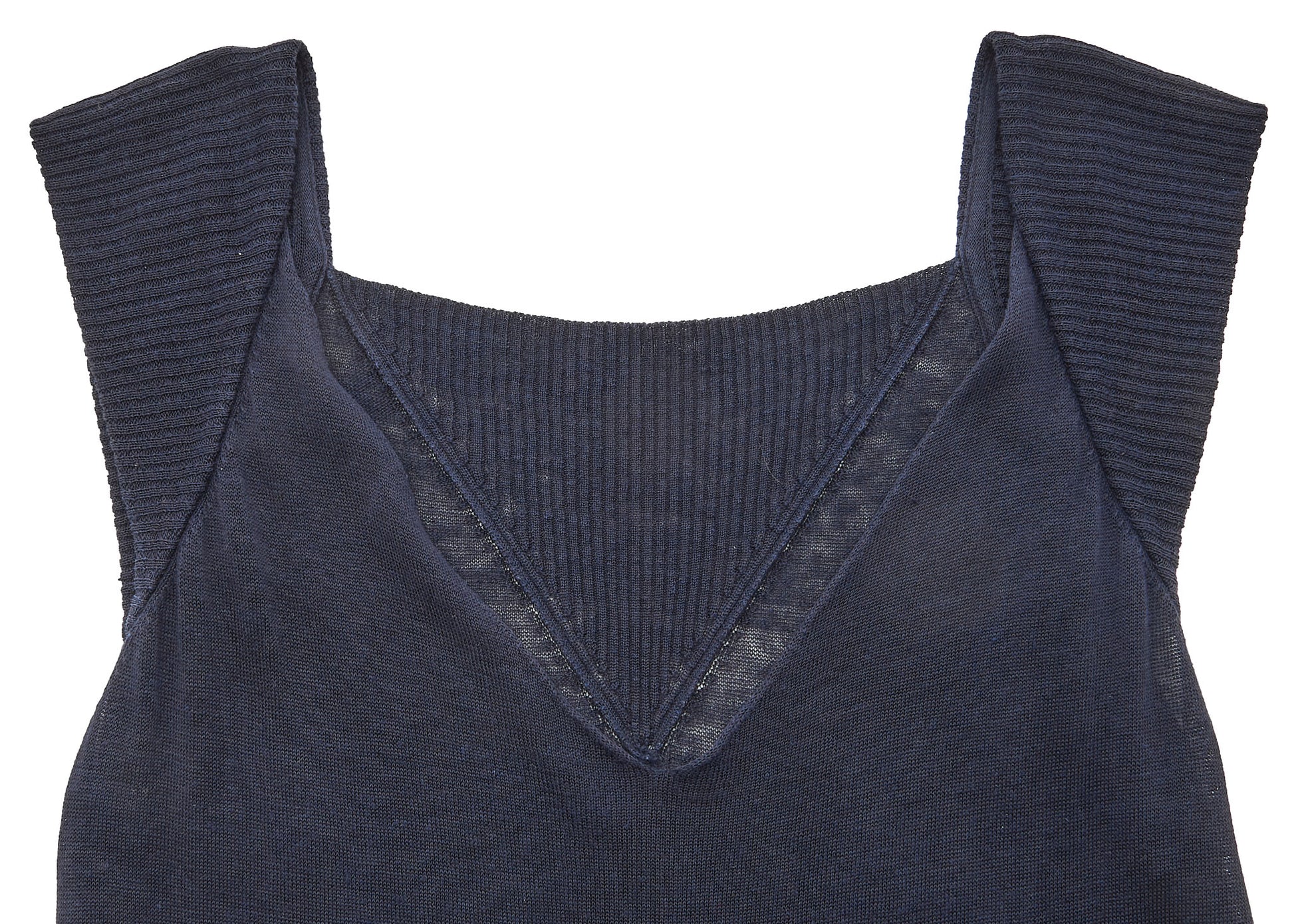CHANEL Dress, Ruffle, Knit, Linen, Navy, Gold-Tone Hardware, Pre-Owned - Vintage La Charme