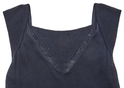 CHANEL Dress, Ruffle, Knit, Linen, Navy, Gold-Tone Hardware, Pre-Owned - Vintage La Charme