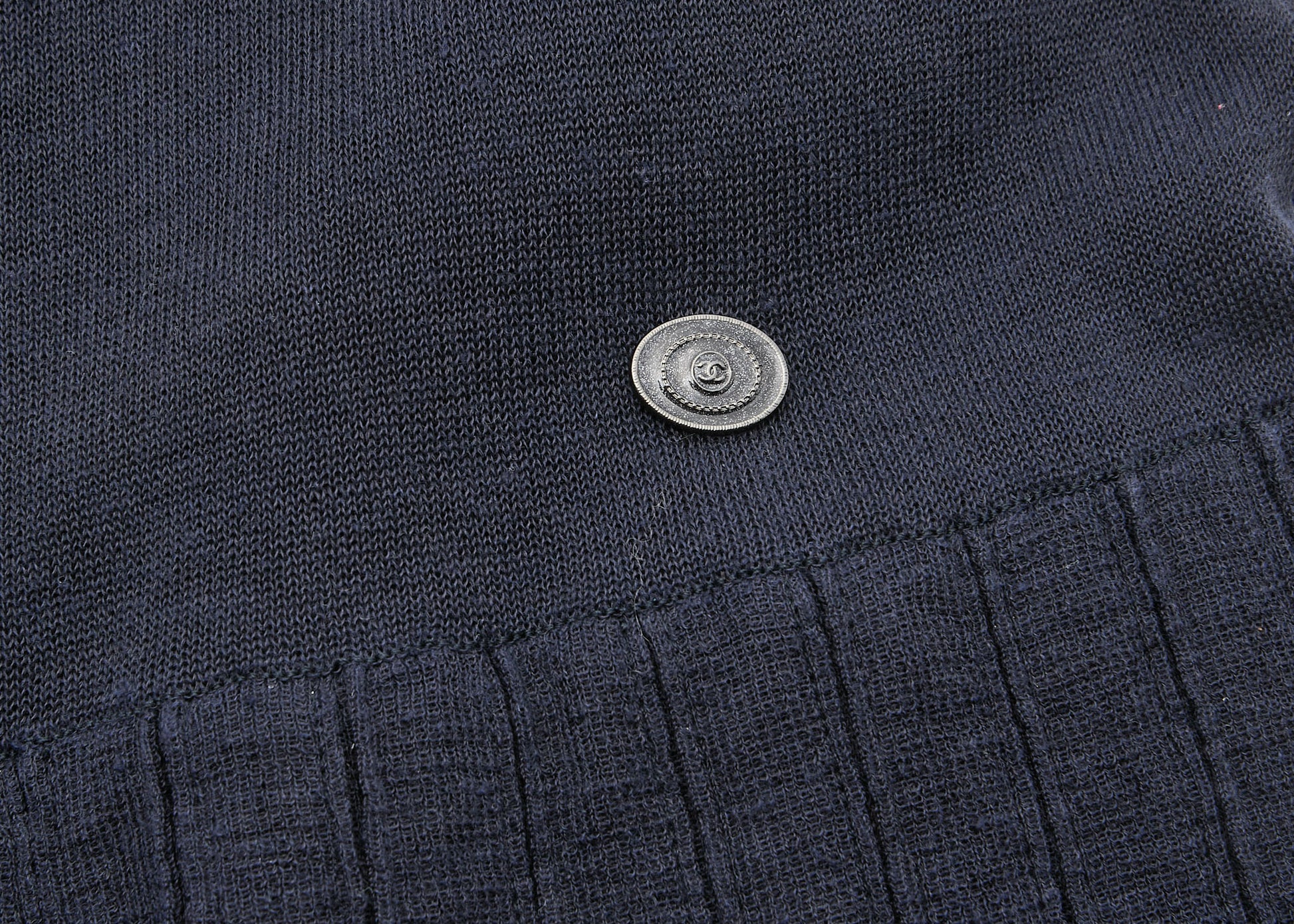 CHANEL Dress, Ruffle, Knit, Linen, Navy, Gold-Tone Hardware, Pre-Owned - Vintage La Charme