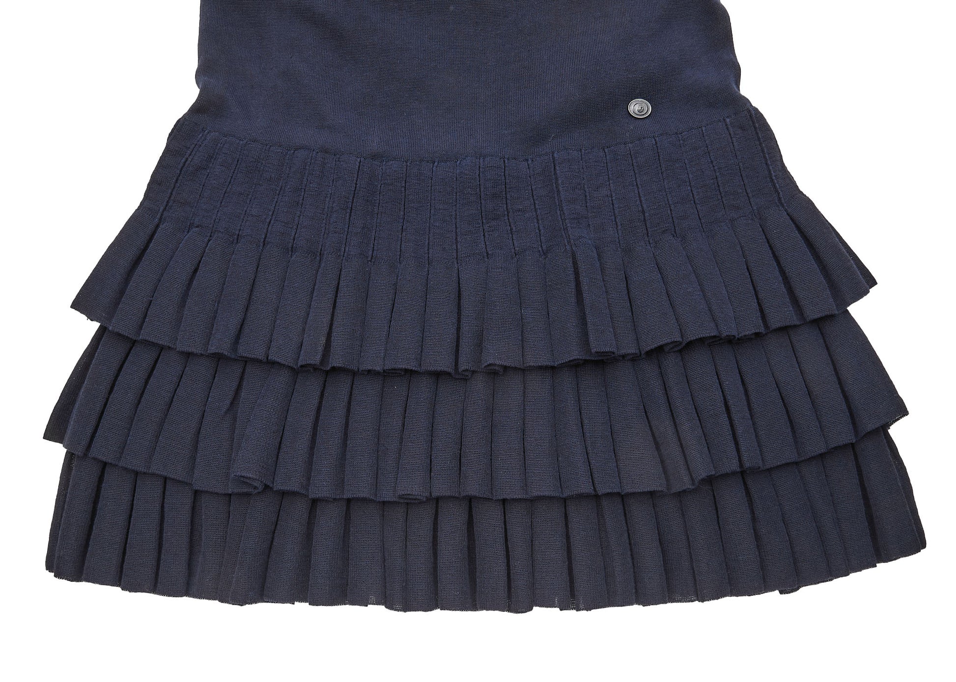 CHANEL Dress, Ruffle, Knit, Linen, Navy, Gold-Tone Hardware, Pre-Owned - Vintage La Charme