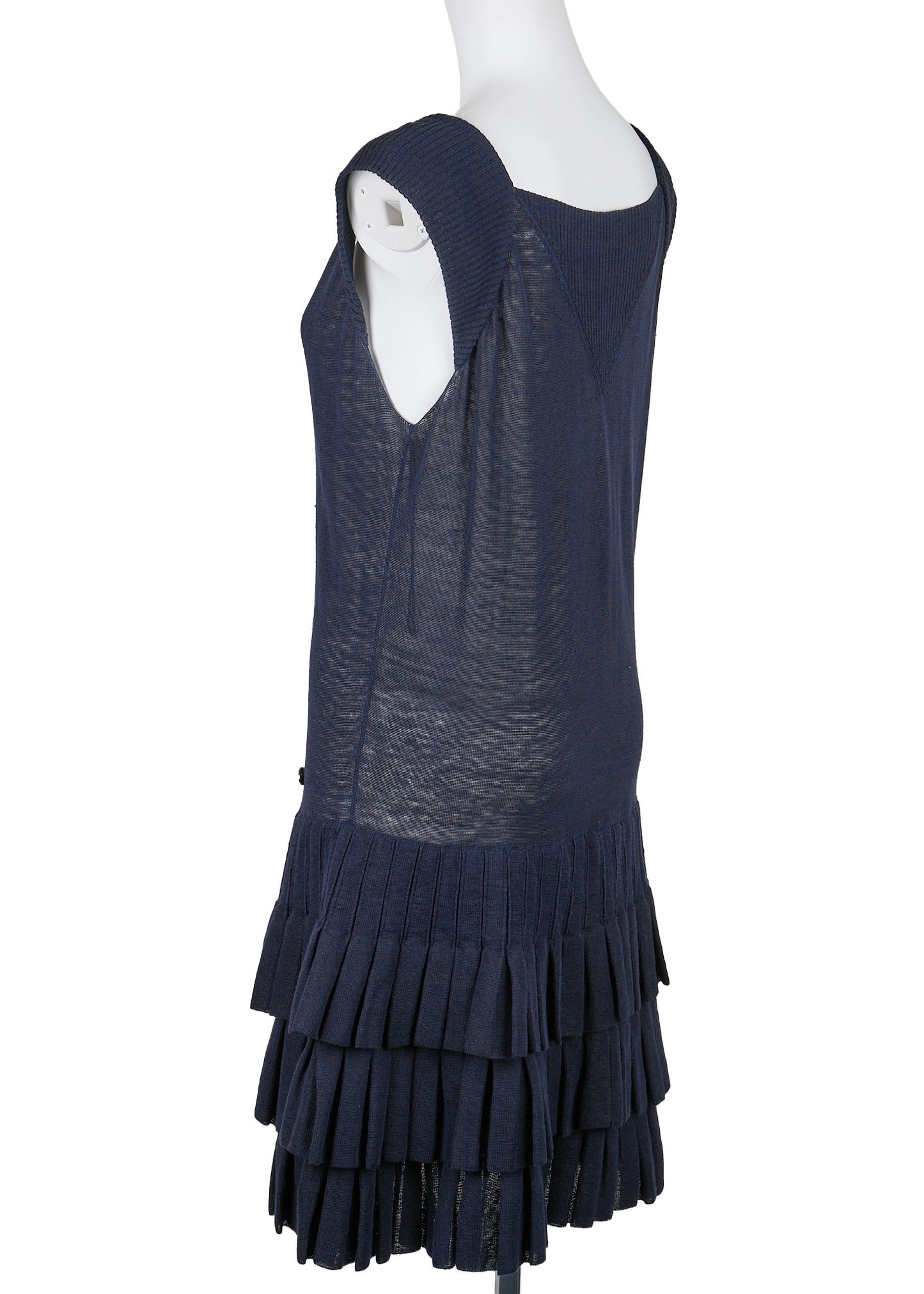 CHANEL Dress, Ruffle, Knit, Linen, Navy, Gold-Tone Hardware, Pre-Owned - Vintage La Charme