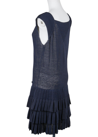 CHANEL Dress, Ruffle, Knit, Linen, Navy, Gold-Tone Hardware, Pre-Owned - Vintage La Charme