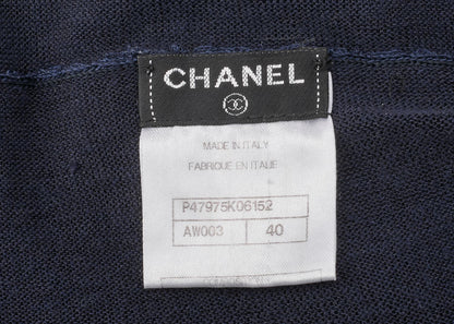 CHANEL Dress, Ruffle, Knit, Linen, Navy, Gold-Tone Hardware, Pre-Owned - Vintage La Charme