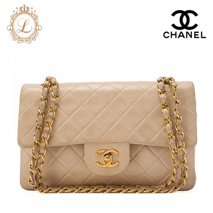 Chanel Shoulder Bag Matelasse 23 Double Flap Chain Lambskin Beige Gold-Tone Hardware Pre-Owned - Vintage La Charme