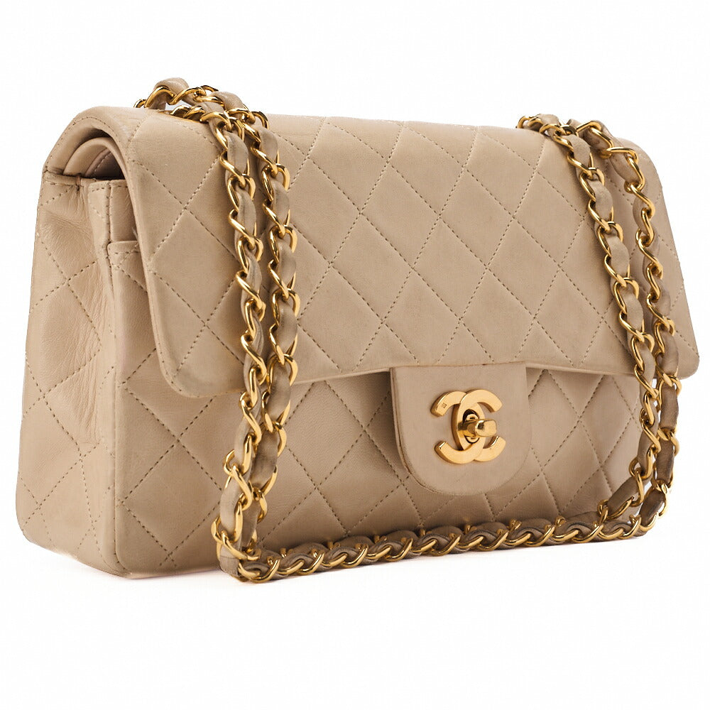 Chanel Shoulder Bag Matelasse 23 Double Flap Chain Lambskin Beige Gold-Tone Hardware Pre-Owned - Vintage La Charme