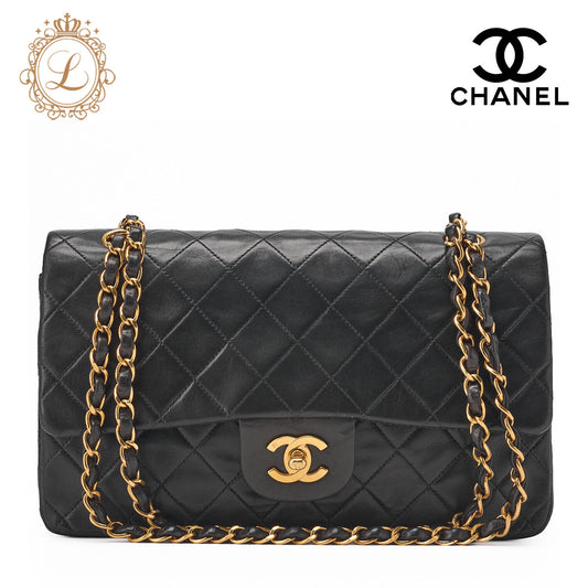 CHANEL Shoulder Bag Matelasse Double Flap Lambskin Black Gold-Tone Hardware Pre-Owned - Vintage La Charme