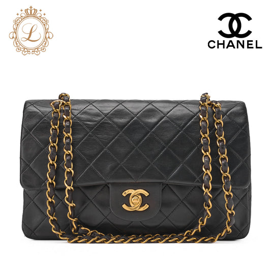 CHANEL Shoulder Bag Matelasse Double Flap Lambskin Black Gold-Tone Hardware Pre-Owned - Vintage La Charme