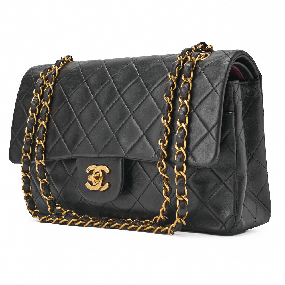 CHANEL Shoulder Bag Matelasse Double Flap Lambskin Black Gold-Tone Hardware Pre-Owned - Vintage La Charme
