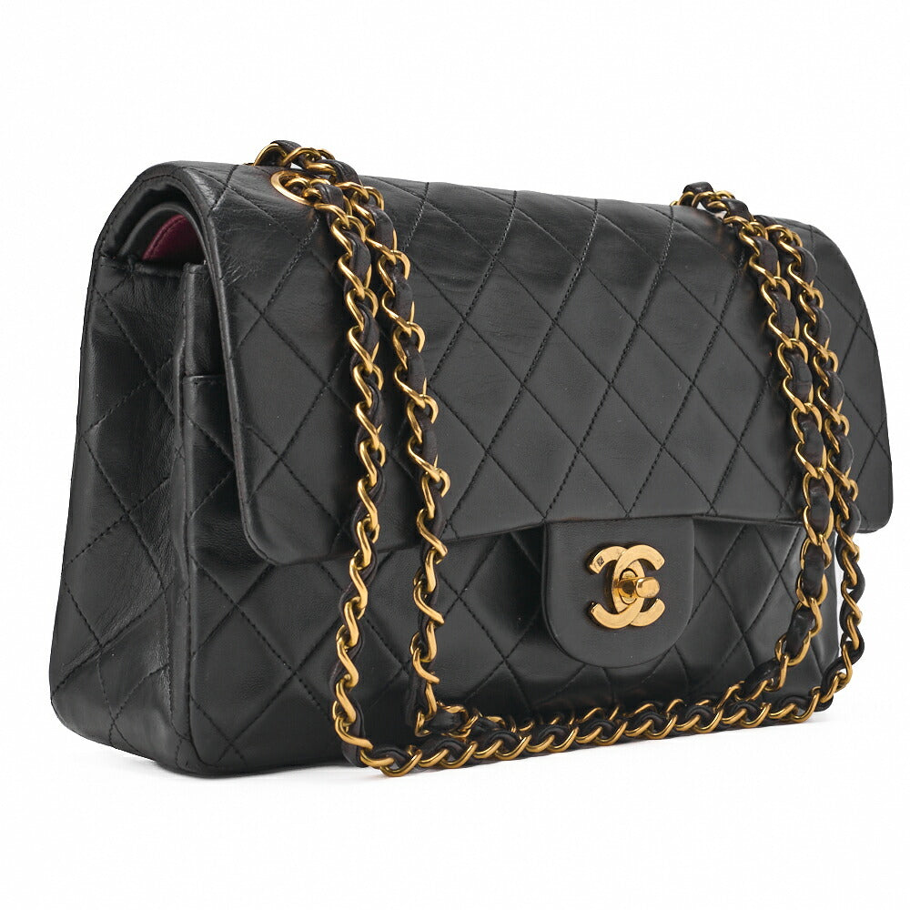 CHANEL Shoulder Bag Matelasse Double Flap Lambskin Black Gold-Tone Hardware Pre-Owned - Vintage La Charme